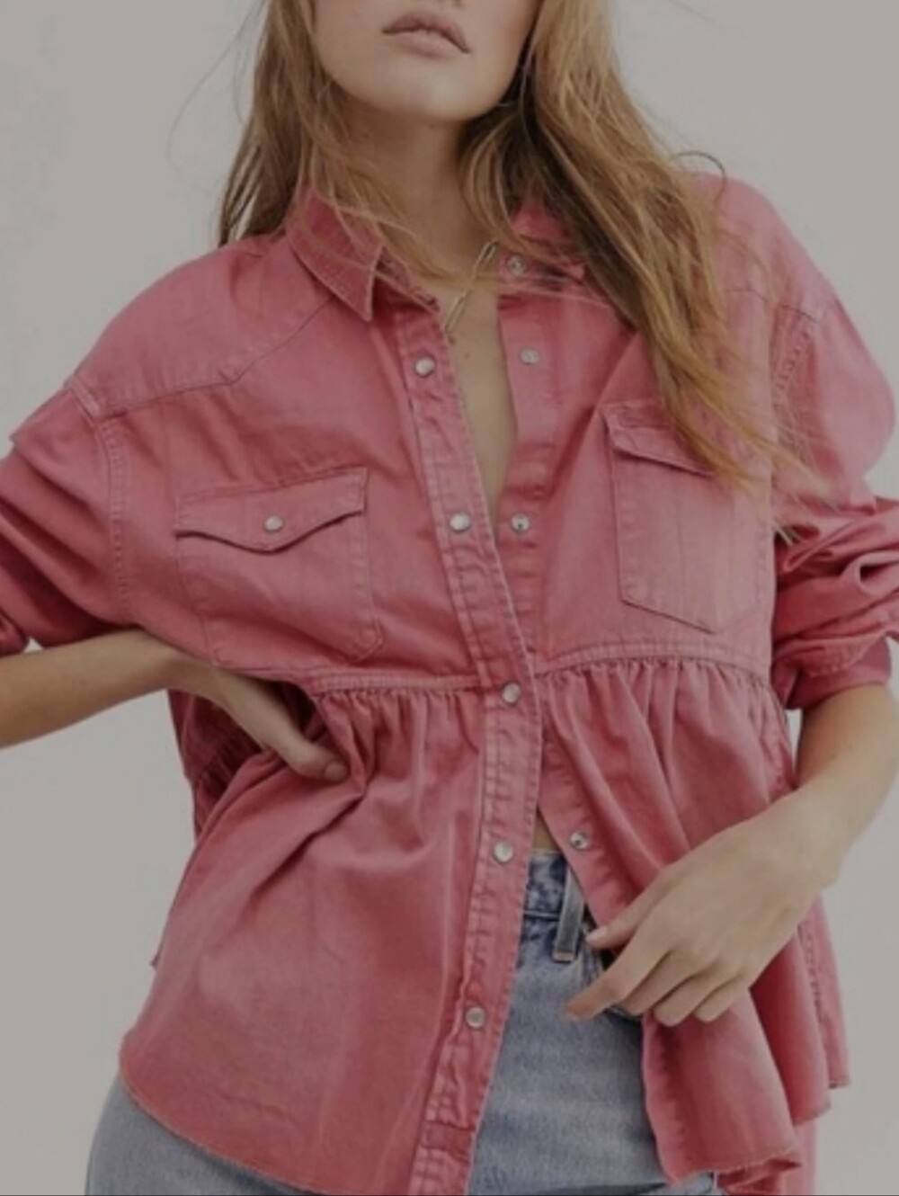 Free People We The Free Dylan Babydoll Peplum Shacket Pink XS